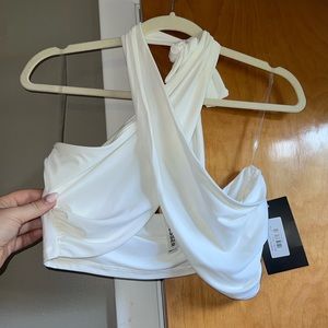 White Cross Neck Wrap Top